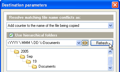 Set destination parameters